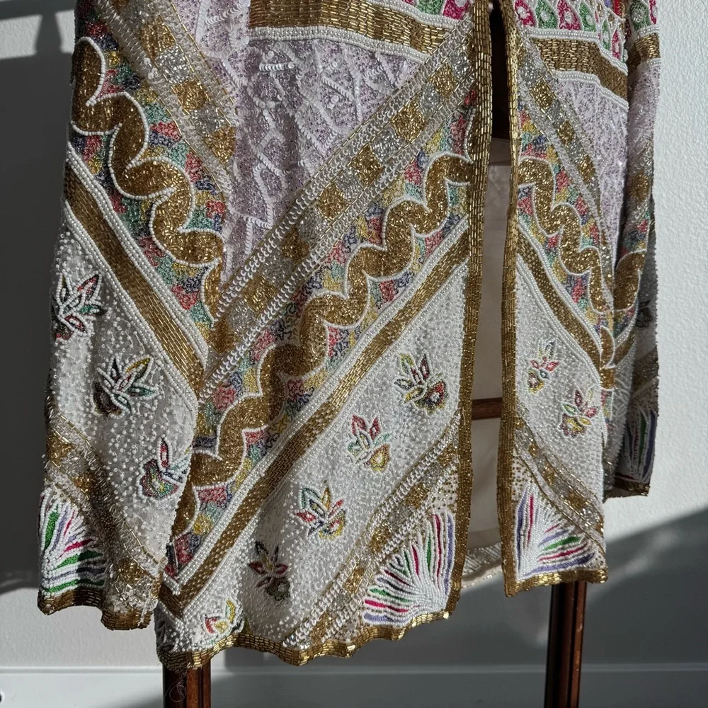 Vintage SweeLo 100% Silk Fully Beaded Embroidered Jacket – Size M (8-10)